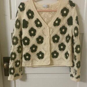 New Cream and Green Floral Knit Cardigan